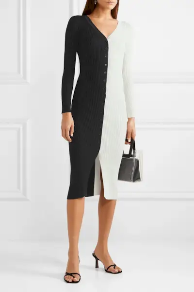 Staud + Shoko Two-Tone Ribbed-Knit Dress