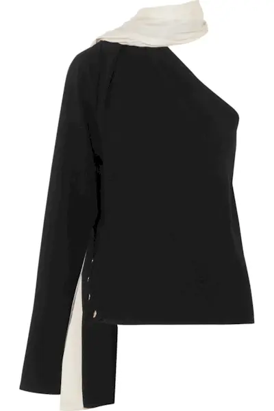 Peter Do + One-Shoulder Draped Crepe and Twill Top