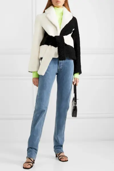 Saks Potts + Tie-Front Two-Tone Shearling Jacket