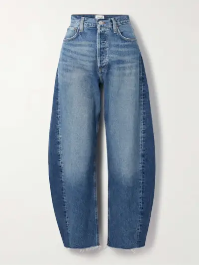 Luna Frayed High-Rise Barrel-Leg Jeans
