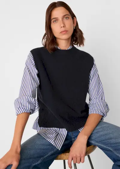 Navy Wool Sleeveless Tank