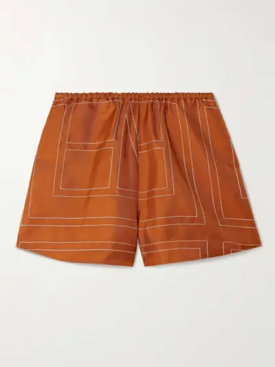 Embroidered Silk-Twill Shorts