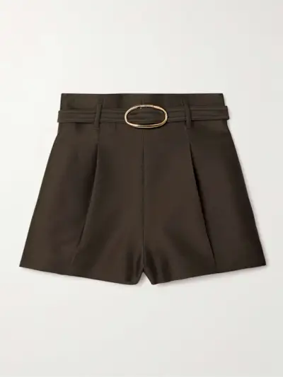 Illuminate Belted Pleated Wool and Silk-Blend Shorts