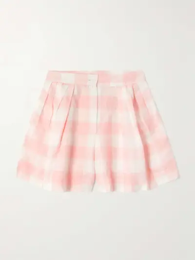 Kenya Pleated Checked Linen and Cotton-Blend Shorts