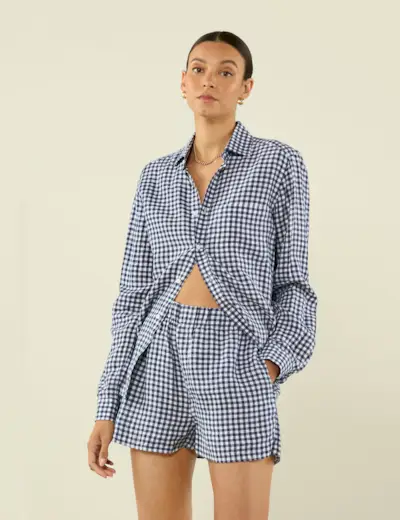 The Boxer: Linen, Navy Blue Gingham