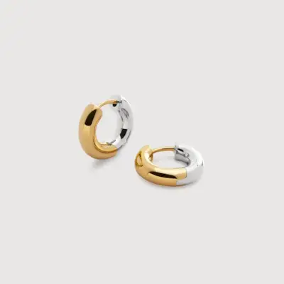 Gold Vermeil Mixed Metal Click Huggie Earrings
