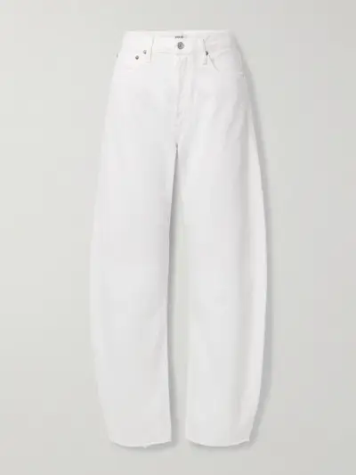 Luna Frayed High-Rise Barrel-Leg Jeans