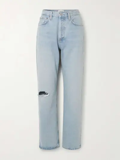 Kelly Distressed High-Rise Straight-Leg Jeans