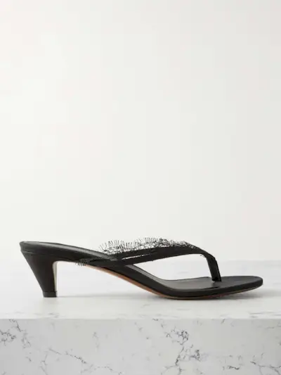Kalliope Lace and Leather-Trimmed Crepe De Chine Sandals