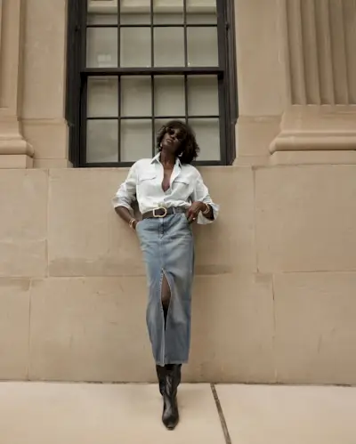 Amy Lefevre wearing knee-high boots