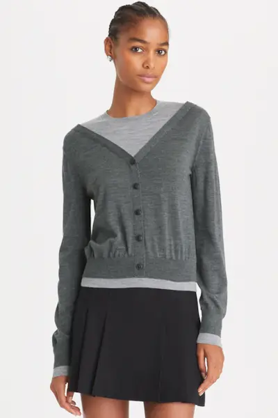 Double Layered Crewneck Cardigan