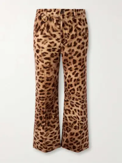Cropped Leopard-Print Cotton-Velvet Straight-Leg Pants