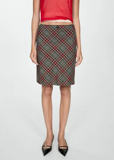 Check Skirt With Lace Finish