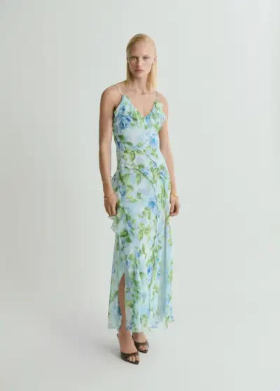 Mango Ruffled Floral Print Dress