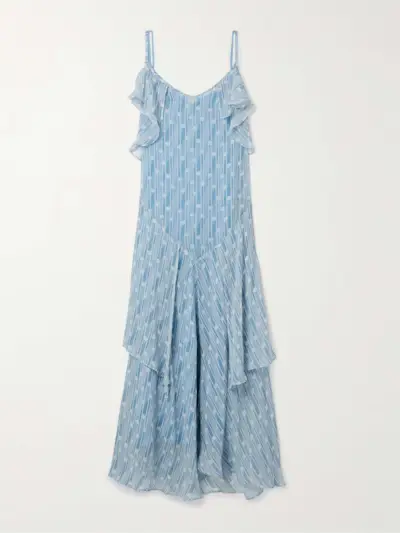Meridian Ruffled Printed Silk-Crepon Maxi Dress