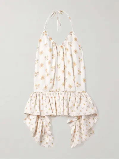 Tamara Floral-Print Crepe Peplum Halterneck Top