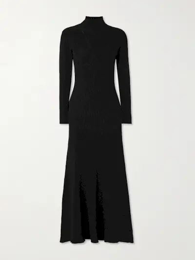 Obsidian Open-Back Ribbed-Knit Turtleneck Maxi Dress