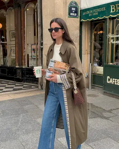 Coat Colour Trends 2024: Influencer wears an olive green coat