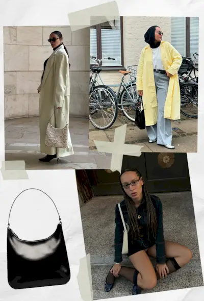 best staud bags shown in a collage of women wearing the Alec Shoulder Bag