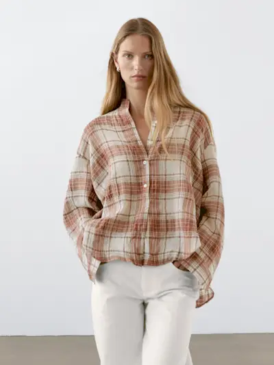Oversized Checked Shirt With Stand Collar