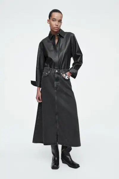 A-Line Denim Midi Skirt