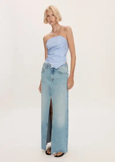 MANGO, Denim Skirt With Frayed Hem