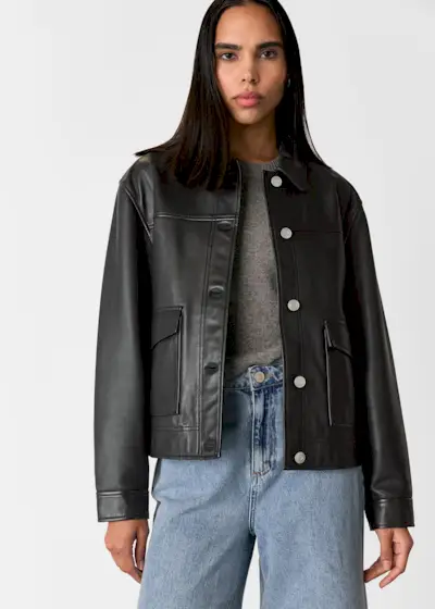 Black Natia Leather Western Jacket