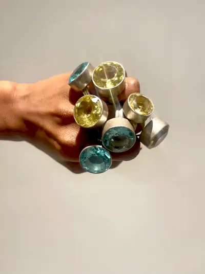 Vintage Modernist Sterling Silver Ring - 6 / Light Blue Crystal