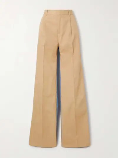 Denitrouser Pleated Cotton-Twill and Denim Straight-Leg Pants