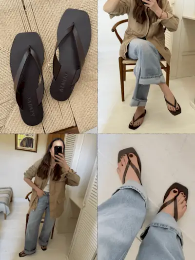 Emily Dawes tries on designer sandals