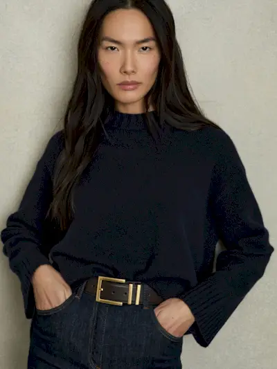 Wool-Cashmere Crew Neck Jumper in Navy