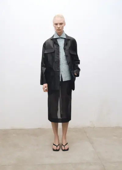 MANGO, Semi-Transparent Silk Midi-Skirt