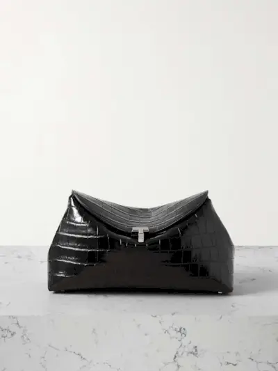 T-Lock Croc-Effect Leather Clutch