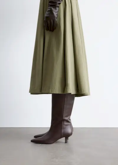 Kitten Heel Leather Knee Boots