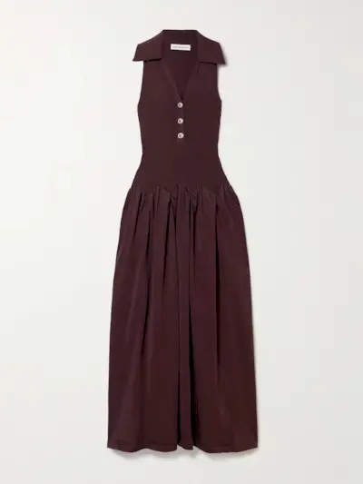 Embellished Ribbed-Knit and Poplin Maxi Dress