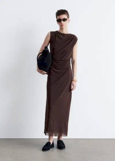 Draped Sleeveless Midi Dress
