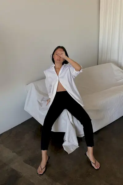 woman wearing heeled thong sandals