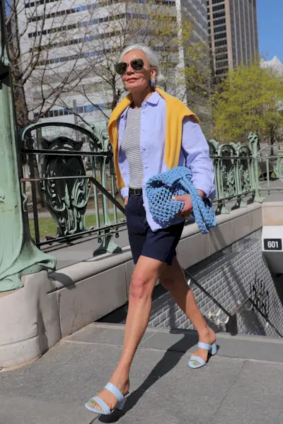 woman wearing block-heel mules