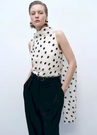 Polka-dot wrap-neck blouse