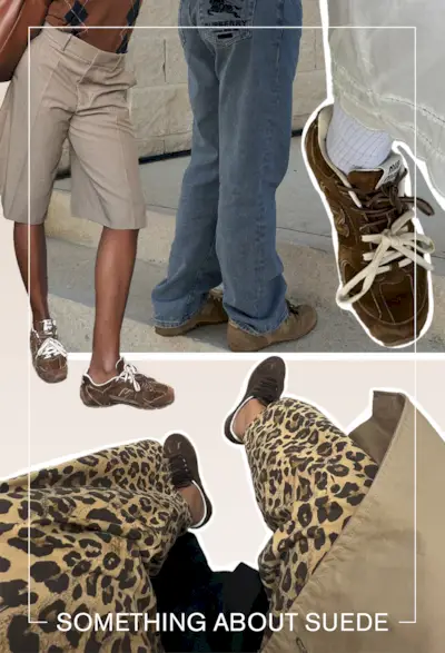 A selection of content creators wearing suede trainers