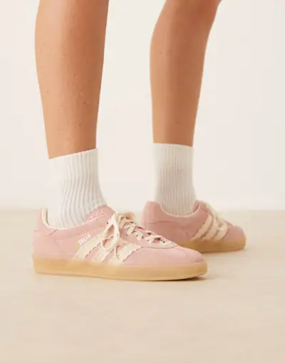 Adidas Originals Gazelle Indoor Trainers in Pink and White Ruffle