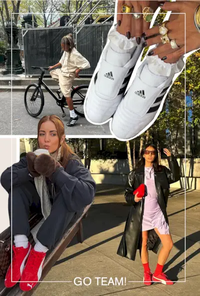 A selection of fashion people wearing sports-inspired trainers