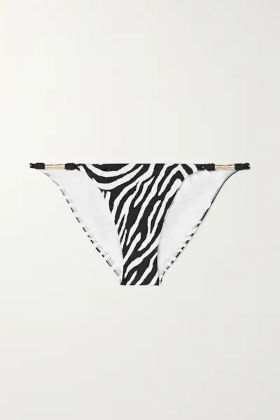 Vix + Fiorella Embellished Zebra-Print Bikini Briefs