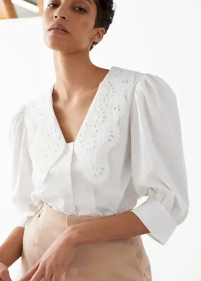 & Other Stories + Embroidered Collar Puff Sleeve Shirt
