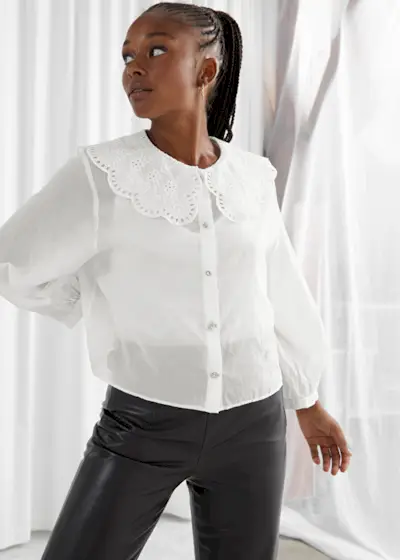 & Other Stories + Button Up Crochet Collar Blouse