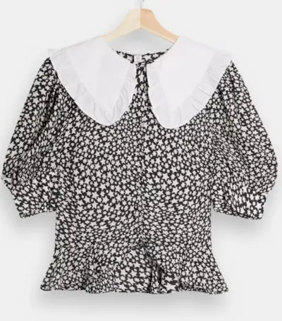 Topshop + Black and White Constrast Collar Star Top