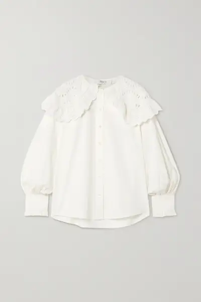 Sea + Marina Broderie Anglaise Cotton-Poplin Blouse