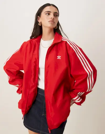 Adidas Originals Firebird Oversized Woven Track Top in Red