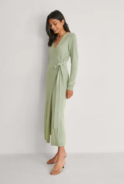 Na-kd + Knitted Robe Dress Green
