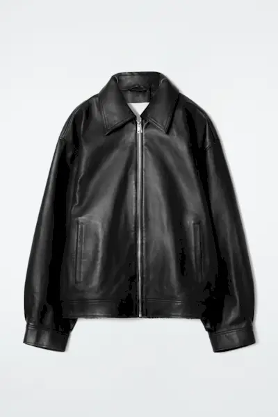 Oversized Collared Leather Jacket